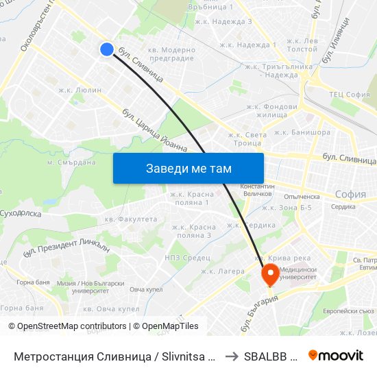 Метростанция Сливница / Slivnitsa Metro Station (1063) to SBALBB Sv.Anna map