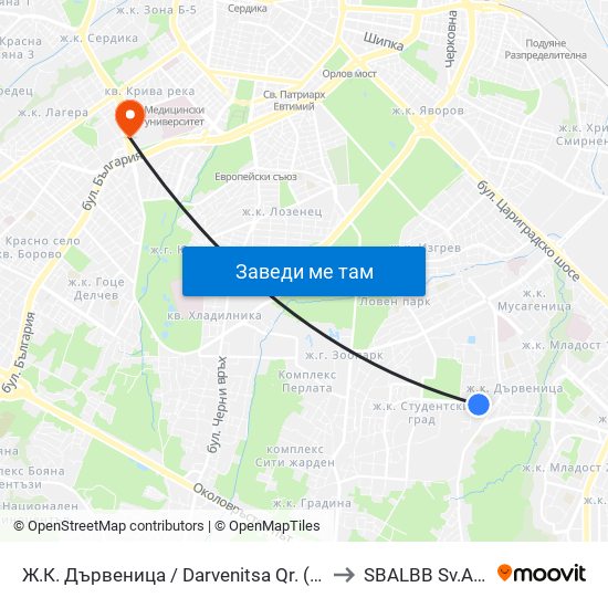 Ж.К. Дървеница / Darvenitsa Qr. (0801) to SBALBB Sv.Anna map