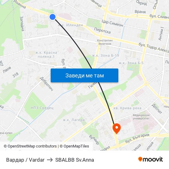 Вардар / Vardar to SBALBB Sv.Anna map