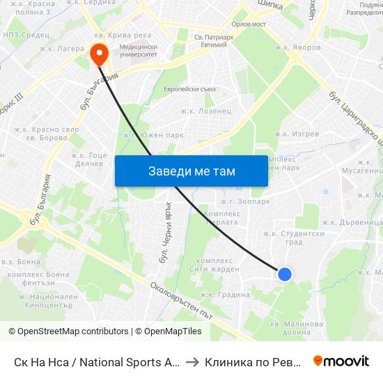 Ск На Нса / National Sports Academy (1609) to Клиника по Ревматология map