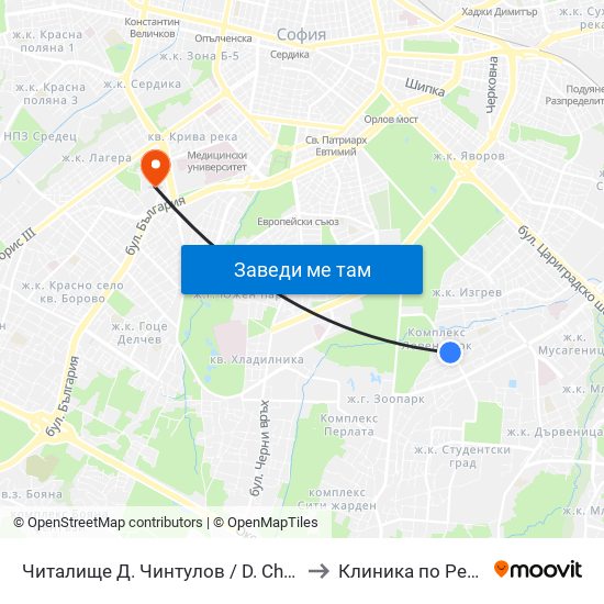 Читалище Д. Чинтулов / D. Chintulov Library (2365) to Клиника по Ревматология map