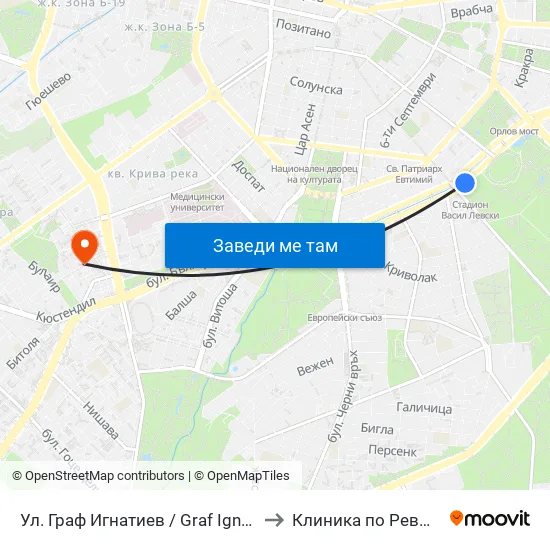 Ⓜ️ Ул. Граф Игнатиев / Graf Ignatiev St. (1913) to Клиника по Ревматология map