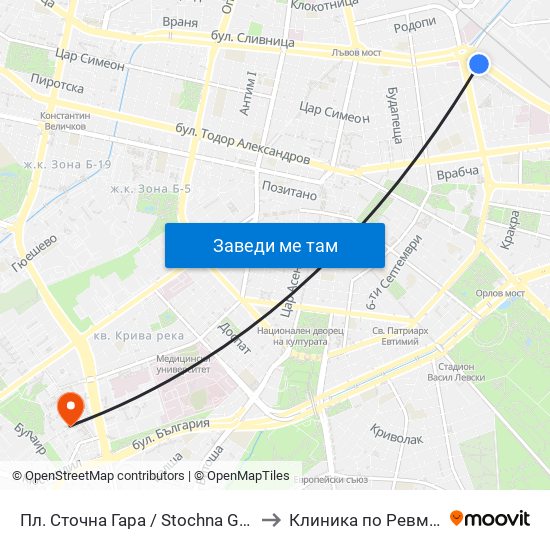 Пл. Сточна Гара / Stochna Gara Sq. (1316) to Клиника по Ревматология map