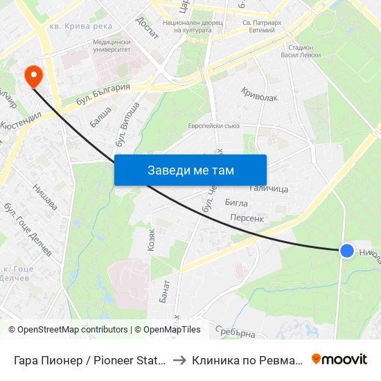 Гара Пионер / Pioneer Station (0465) to Клиника по Ревматология map