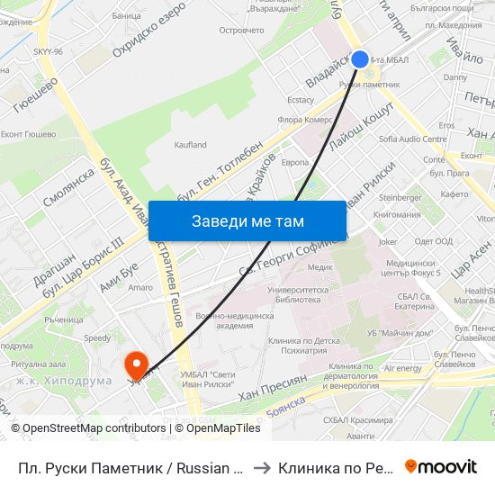 Пл. Руски Паметник / Russian Monument Sq. (1295) to Клиника по Ревматология map
