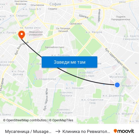 Мусагеница /  Musagenitsa to Клиника по Ревматология map