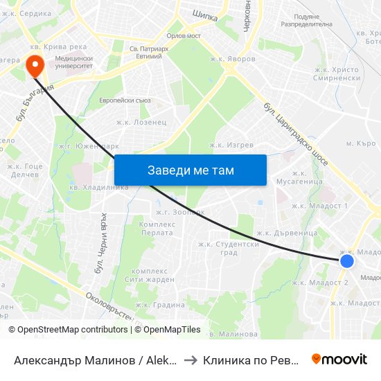Александър Малинов / Aleksandar Malinov to Клиника по Ревматология map
