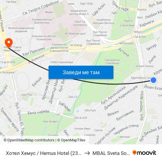 Хотел Хемус / Hemus Hotel (2329) to MBAL Sveta Sofia map