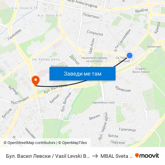 Бул. Васил Левски / Vasil Levski Blvd. (0300) to MBAL Sveta Sofia map