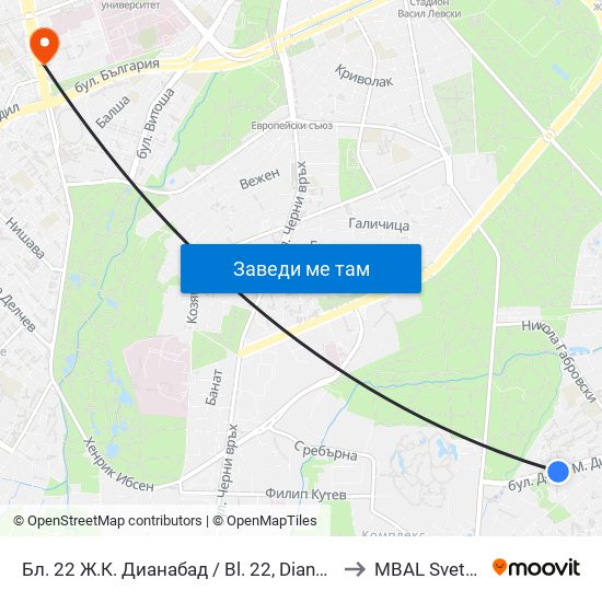 Бл. 22 Ж.К. Дианабад / Bl. 22, Dianabad Qr. (0124) to MBAL Sveta Sofia map