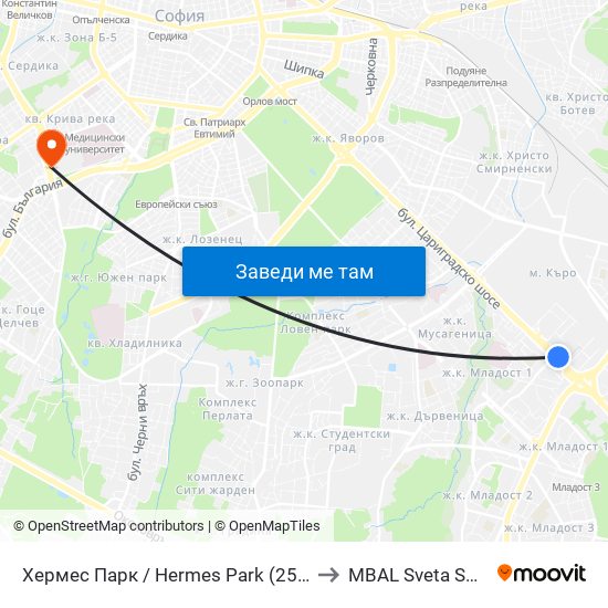 Хермес Парк / Hermes Park (2593) to MBAL Sveta Sofia map