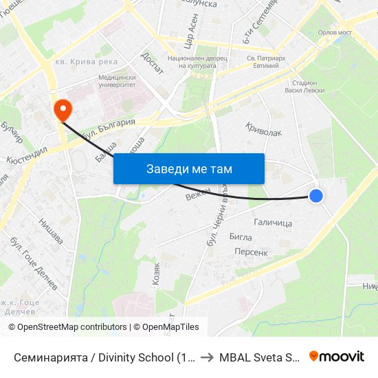 Семинарията / Divinity School (1569) to MBAL Sveta Sofia map