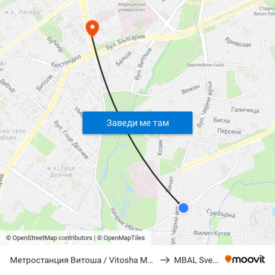 Метростанция Витоша / Vitosha Metro Station (0909) to MBAL Sveta Sofia map