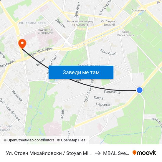 Ул. Стоян Михайловски / Stoyan Mihaylovski St. (2692) to MBAL Sveta Sofia map