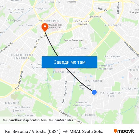 Кв. Витоша / Vitosha (0821) to MBAL Sveta Sofia map