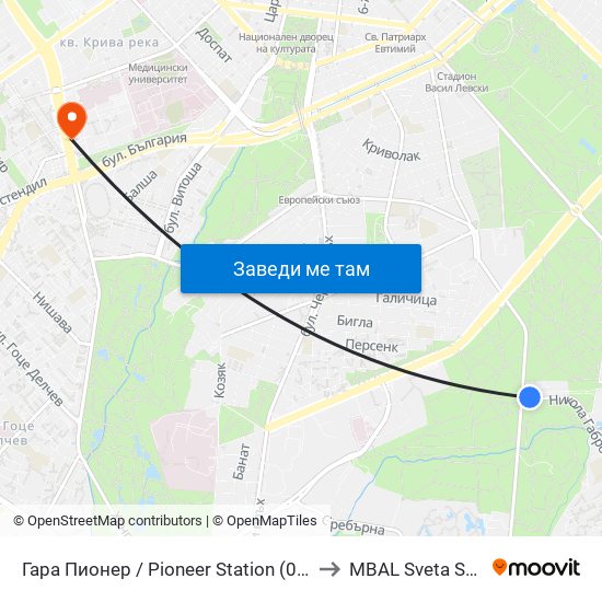 Гара Пионер / Pioneer Station (0465) to MBAL Sveta Sofia map