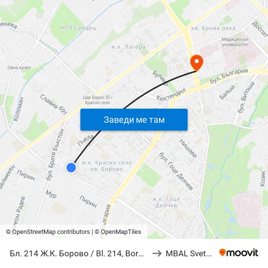 Бл. 214 Ж.К. Борово / Bl. 214, Borovo Qr. (0164) to MBAL Sveta Sofia map
