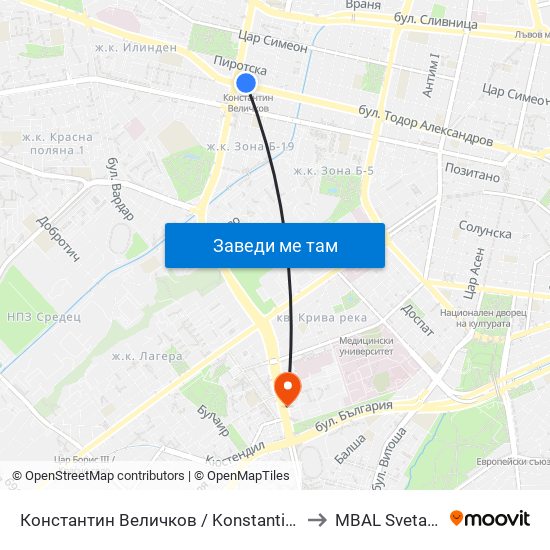 Константин Величков / Konstantin Velichkov to MBAL Sveta Sofia map