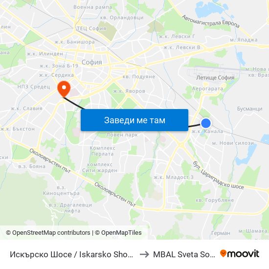 Искърско Шосе / Iskarsko Shosse to MBAL Sveta Sofia map