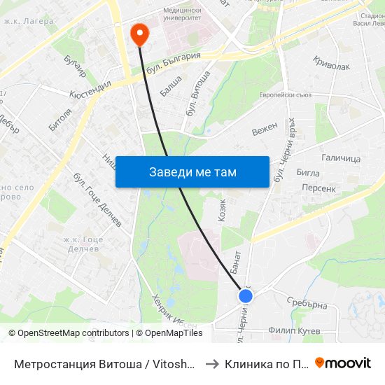 Метростанция Витоша / Vitosha Metro Station (2654) to Клиника по Психиатрия map