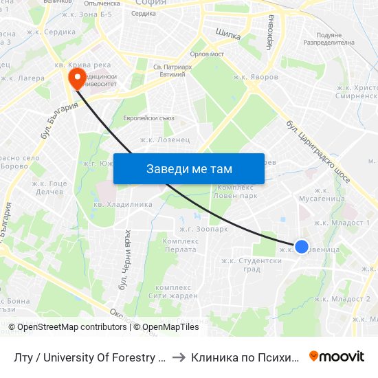 Лту / University Of Forestry (0614) to Клиника по Психиатрия map