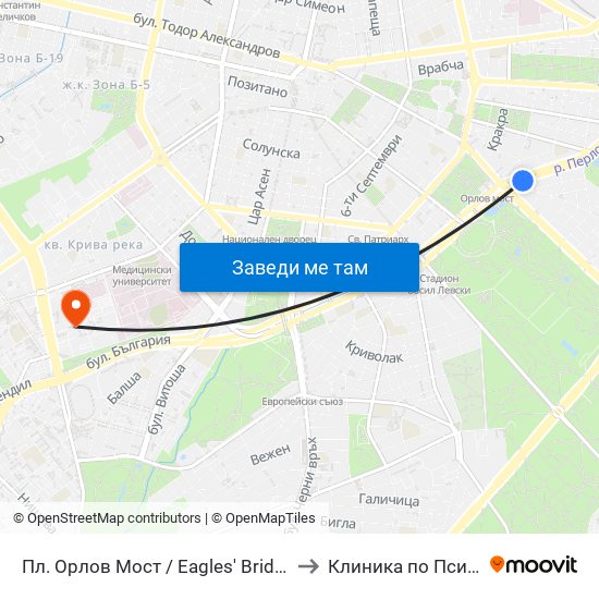 Пл. Орлов Мост / Eagles' Bridge Sq. (1290) to Клиника по Психиатрия map
