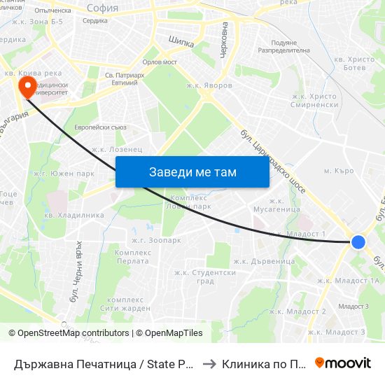 Държавна Печатница / State Printing House (0554) to Клиника по Психиатрия map