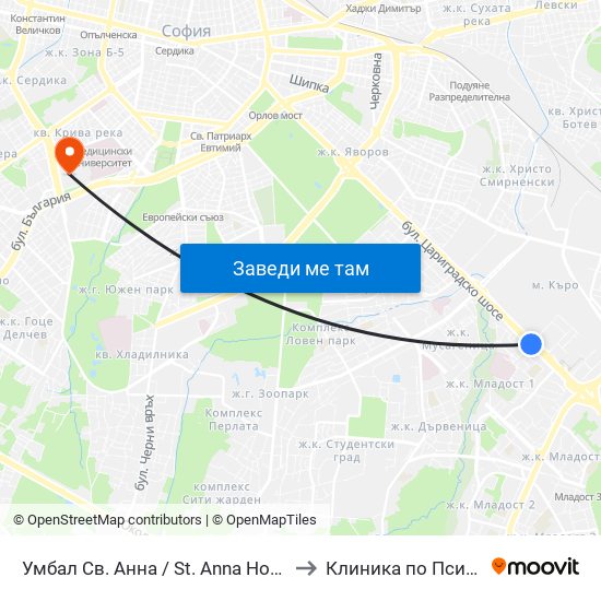 Умбал Св. Анна / St. Anna Hospital (1194) to Клиника по Психиатрия map
