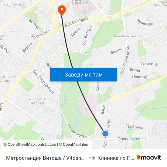 Метростанция Витоша / Vitosha Metro Station (2756) to Клиника по Психиатрия map