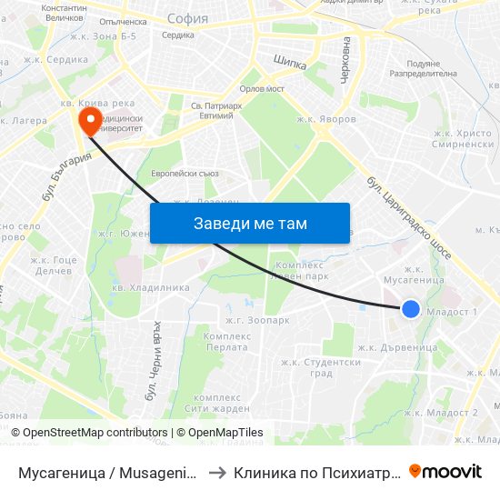 Мусагеница /  Musagenitsa to Клиника по Психиатрия map