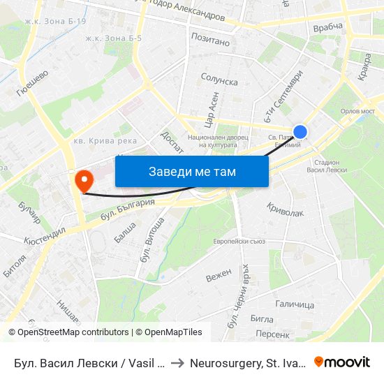 Бул. Васил Левски / Vasil Levski Blvd. (0300) to Neurosurgery, St. Ivan Rilski hospital map