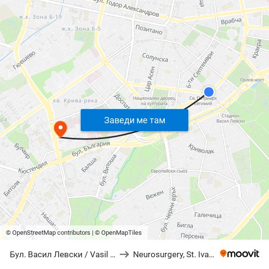 Бул. Васил Левски / Vasil Levski Blvd. (0299) to Neurosurgery, St. Ivan Rilski hospital map