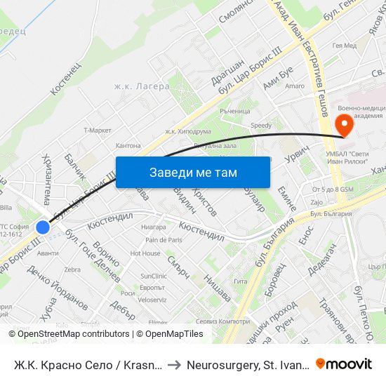 Ж.К. Красно Село / Krasno Selo Qr. (0638) to Neurosurgery, St. Ivan Rilski hospital map