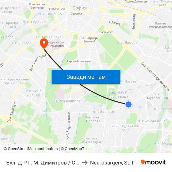 Бул. Д-Р Г. М. Димитров / G. M. Dimitrov Blvd. (0316) to Neurosurgery, St. Ivan Rilski hospital map