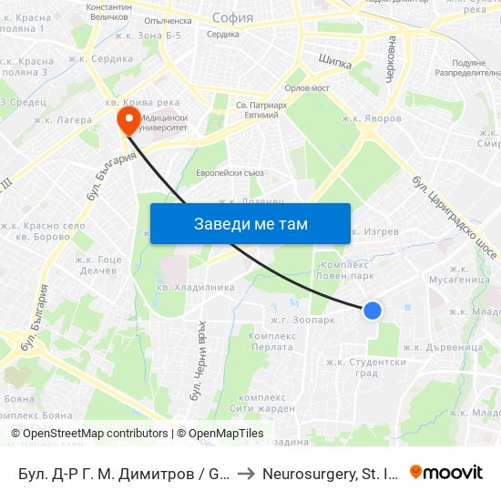 Бул. Д-Р Г. М. Димитров / G. M. Dimitrov Blvd. (0318) to Neurosurgery, St. Ivan Rilski hospital map