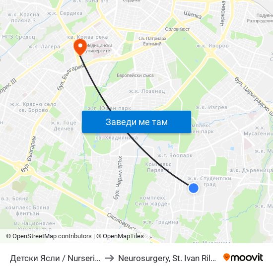 Детски Ясли / Nurseries (0534) to Neurosurgery, St. Ivan Rilski hospital map