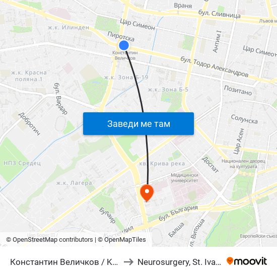 Константин Величков / Konstantin Velichkov to Neurosurgery, St. Ivan Rilski hospital map