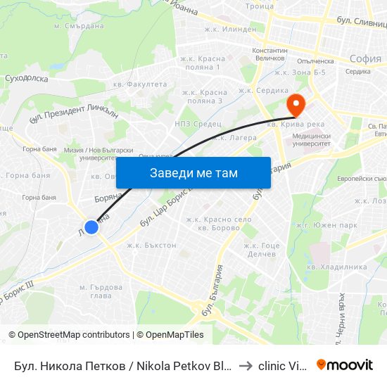 Бул. Никола Петков / Nikola Petkov Blvd. (0350) to clinic Vision map