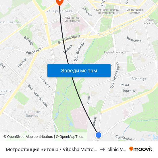 Метростанция Витоша / Vitosha Metro Station (2654) to clinic Vision map