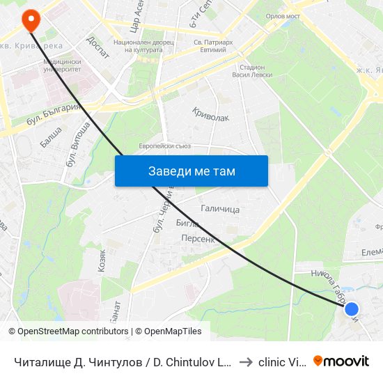 Читалище Д. Чинтулов / D. Chintulov Library (2366) to clinic Vision map