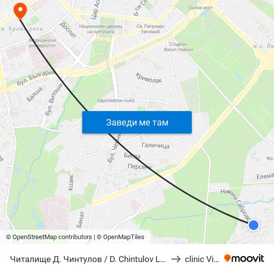 Читалище Д. Чинтулов / D. Chintulov Library (2365) to clinic Vision map