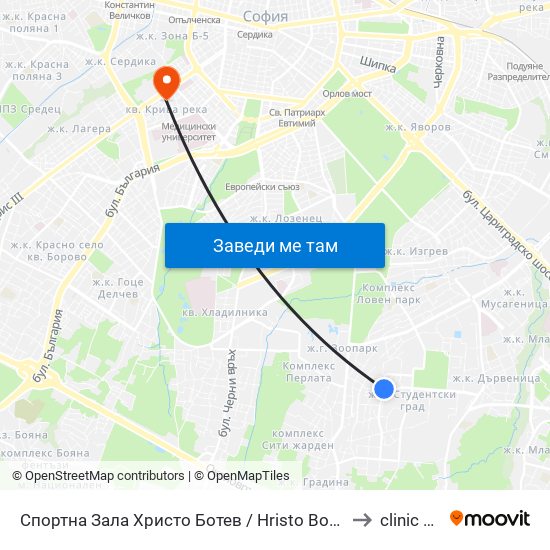Спортна Зала Христо Ботев / Hristo Botev Sports Hall (1611) to clinic Vision map