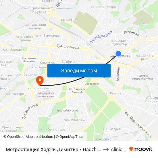 Метростанция Хаджи Димитър / Hadzhi Dimitar Metro Station (0303) to clinic Vision map