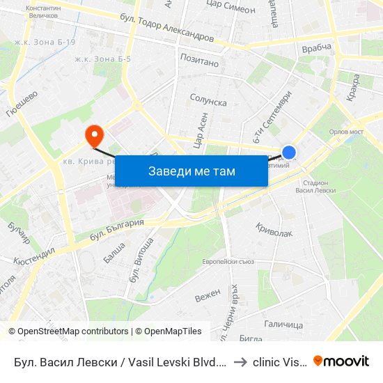Бул. Васил Левски / Vasil Levski Blvd. (0300) to clinic Vision map