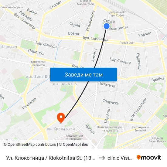 Ул. Клокотница / Klokotnitsa St. (1326) to clinic Vision map