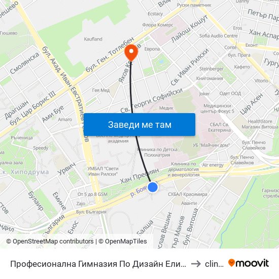 Професионална Гимназия По Дизайн Елисавета Вазова / Elisaveta Vazova High School Of Design (1736) to clinic Vision map