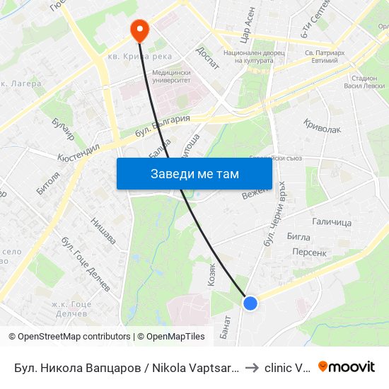 Бул. Никола Вапцаров / Nikola Vaptsarov Blvd. (0344) to clinic Vision map