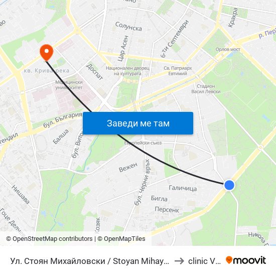 Ул. Стоян Михайловски / Stoyan Mihaylovski St. (2692) to clinic Vision map