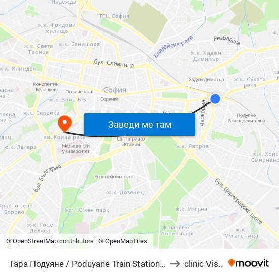 Гара Подуяне / Poduyane Train Station (0466) to clinic Vision map