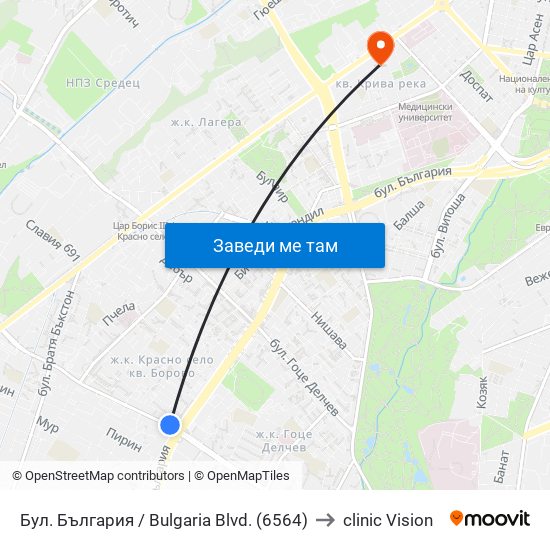 Бул. България / Bulgaria Blvd. (6564) to clinic Vision map